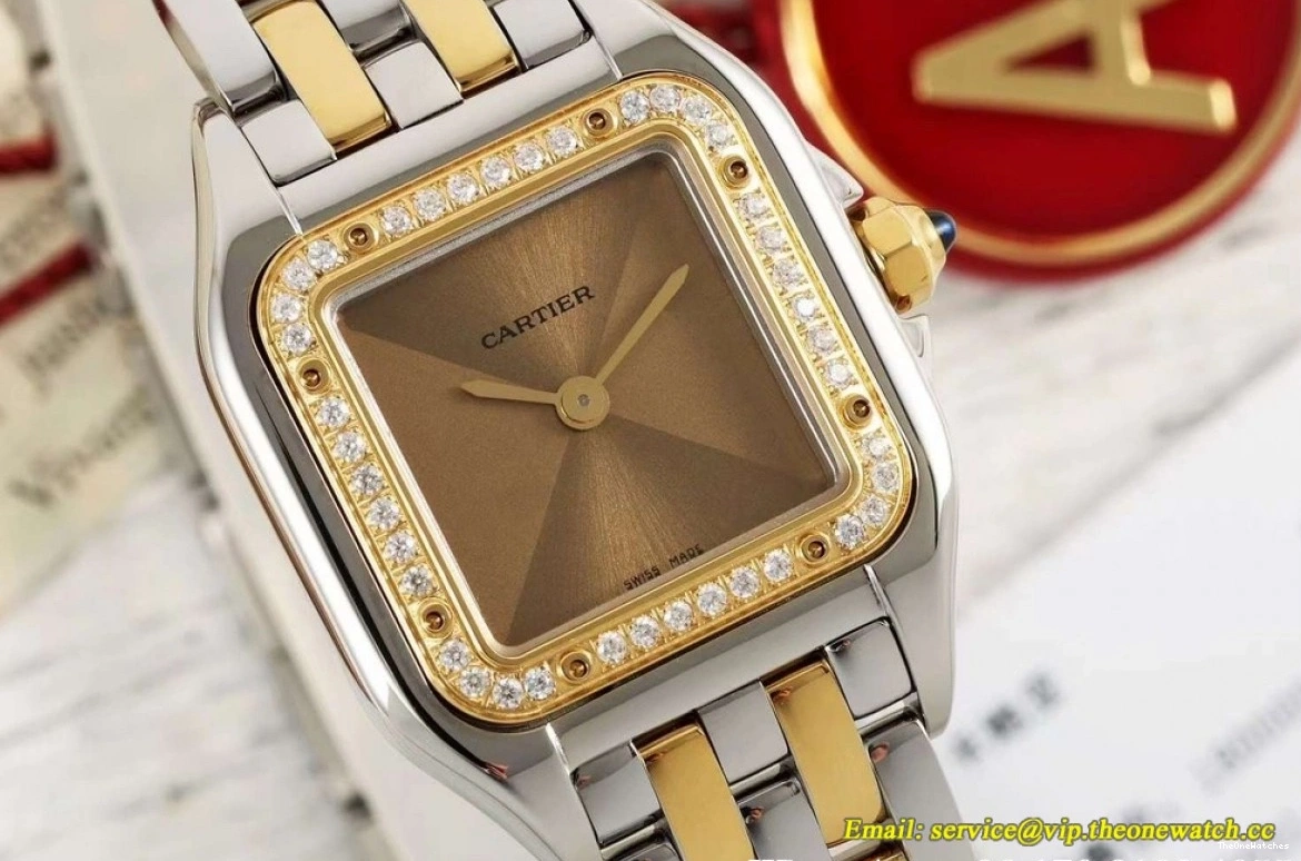 Dial YG 22mm De Ladies Dia SS Quartz Secrete Panthere AF Gold Brown 1218